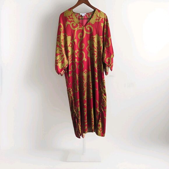 Natori Private‎ Luxuries Red & Gold Kaftan Women's Size Medium New - Picture 1 of 5